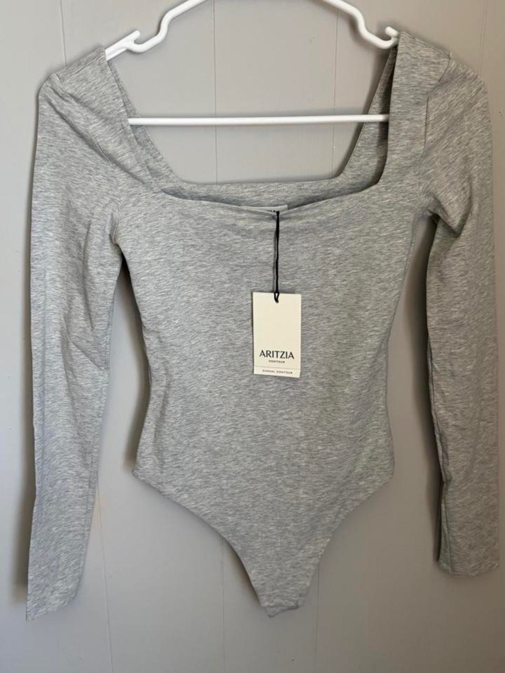 Aritzia Light Grey Contour Square-Neck Bodysuit